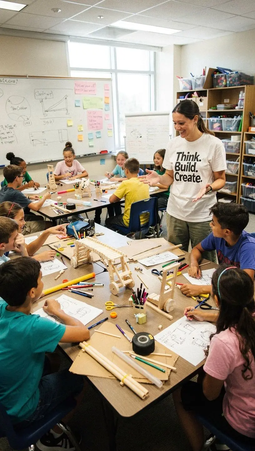 Dzieci pracujące w zespole nad projektem z zakresu technologii, korzystające z komputerów.